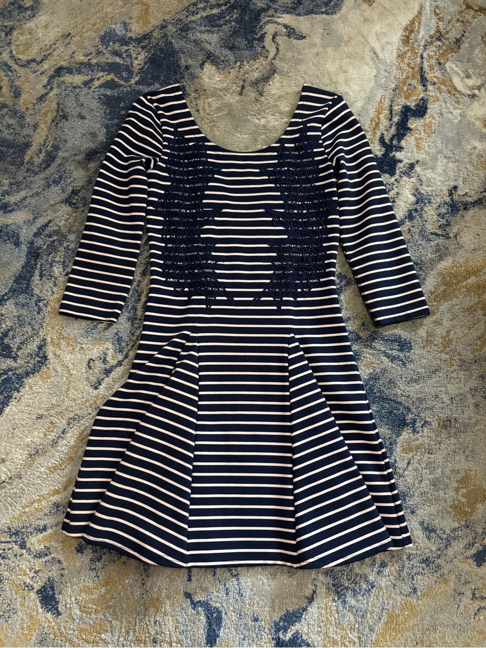 Girls Navy and White Striped Fit-and-Flare Dress